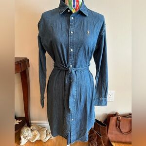 NWOT Polo Ralph Lauren Blue Denim Belted Shirt Dress 100% Cotton
